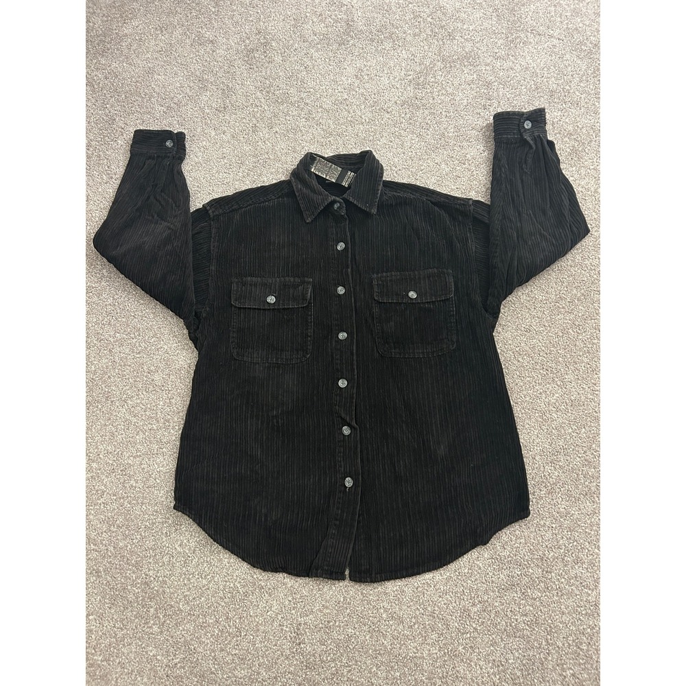 Route 66 Corduroy Button Down Shirt Mens Small Black Excellent Wide Wale Cotton